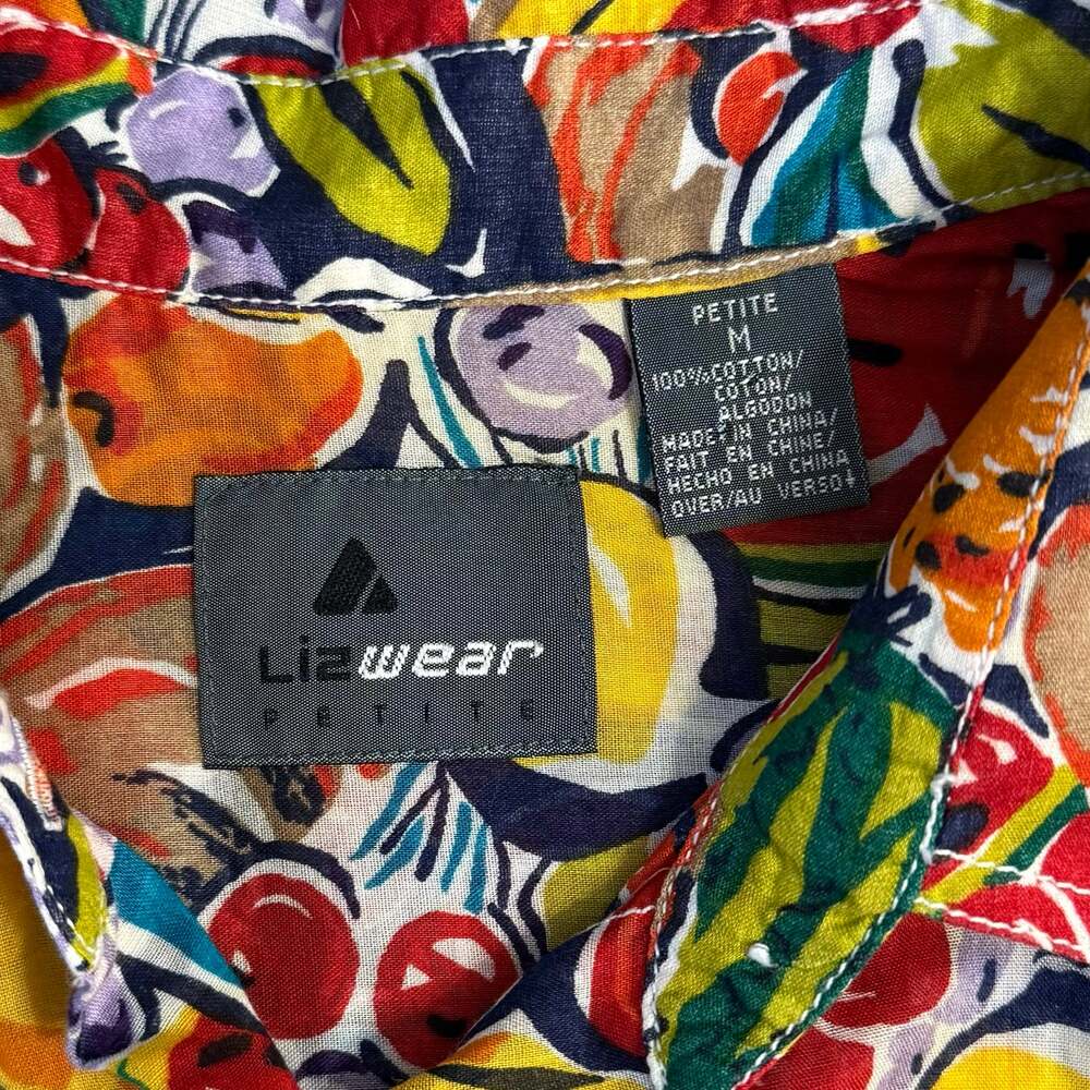 VTG LizWear Fruit All Over Print Button Front Shirt 100% Cotton Petite Medium - Picture 3 of 9